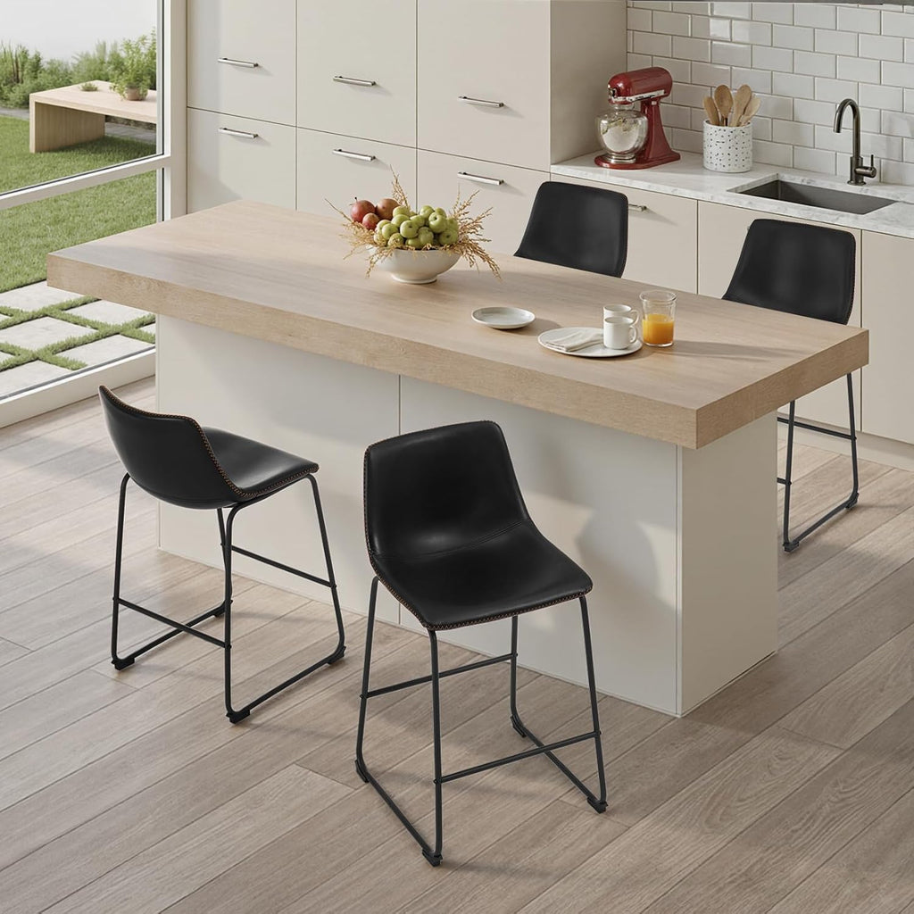 STOOLINK Counter Height Bar Stools Set of 2, 26 Inch Faux Leather Bar Stool