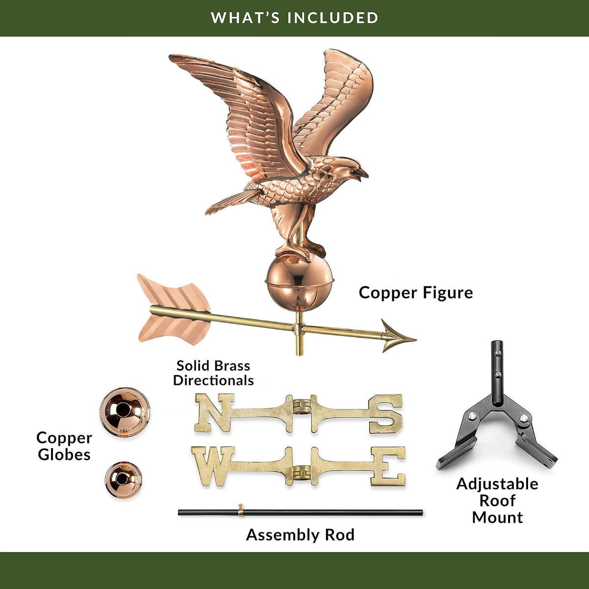 Good Directions 8815PR Eagle Cottage Weathervane, Polished Copper with Roof Mount, Medium