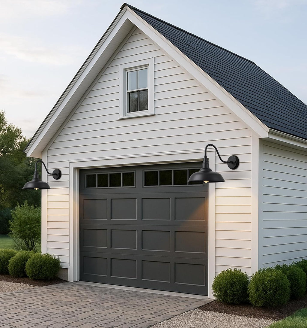 10" Outdoor Gooseneck Barn Lights, Black Farmhouse Fixtures, 2-Pack