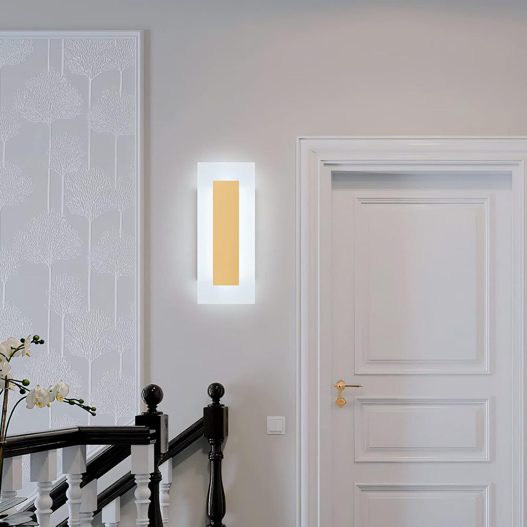 LMQNINE Modern LED Acrylic Gold Wall Sconce White Light 6000K for Bedroom Corridor Stairs Bathroom Indoor Lighting Fixture Lamps Home Room Decor (2- Pack)…