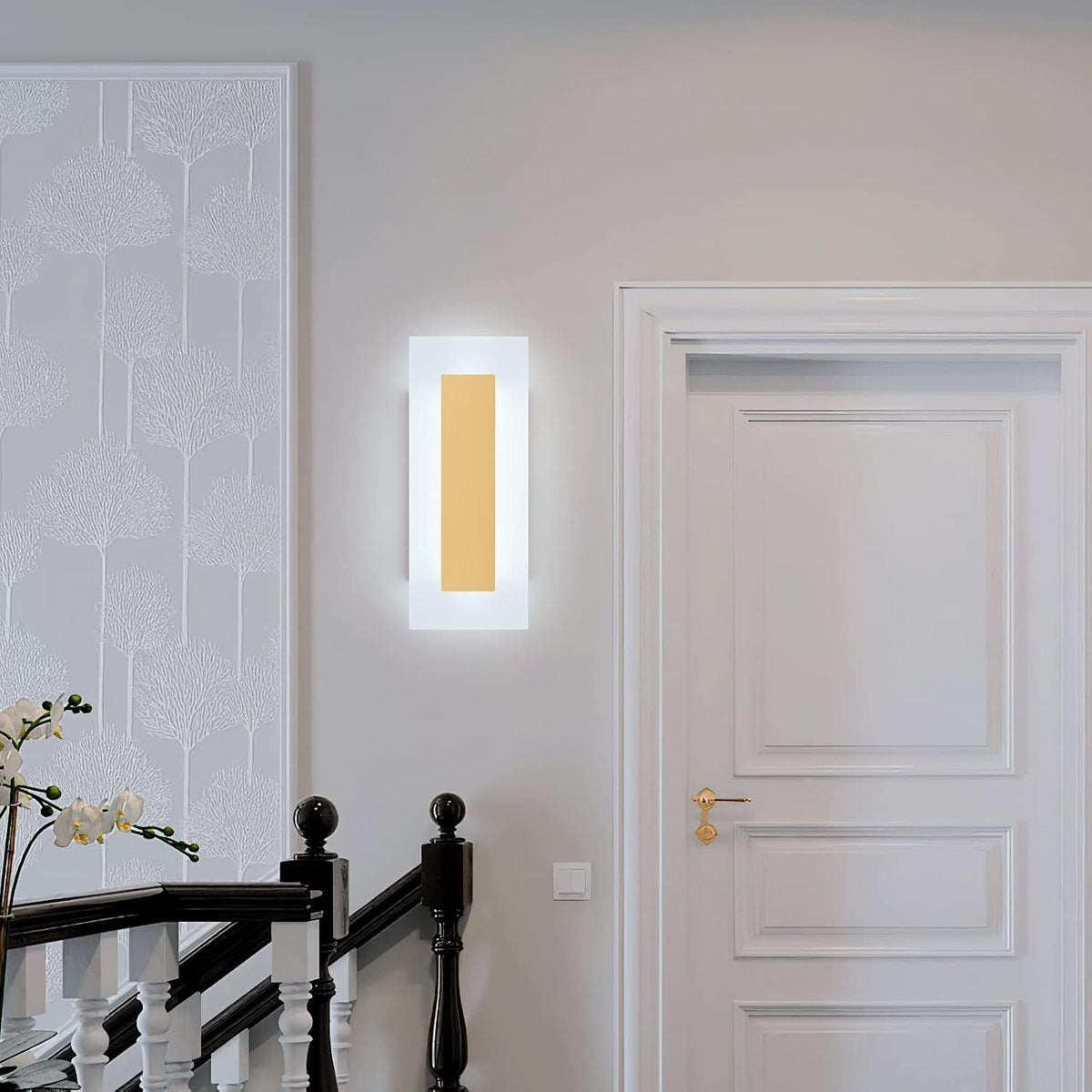 LMQNINE Modern LED Acrylic Gold Wall Sconce White Light 6000K for Bedroom Corridor Stairs Bathroom Indoor Lighting Fixture Lamps Home Room Decor (2- Pack)…
