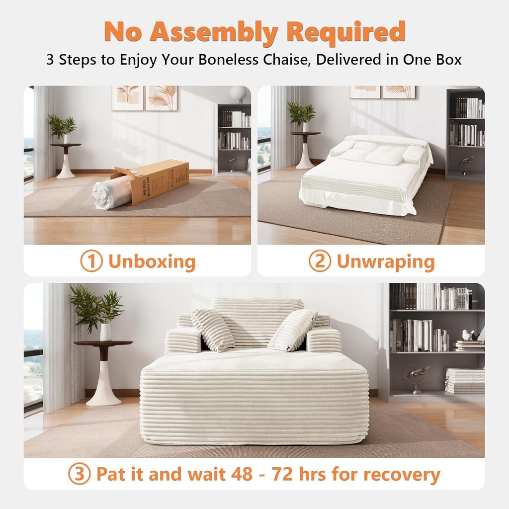 Boneless Chair, 82" Oversized Chaise Lounge with Ottoman, White