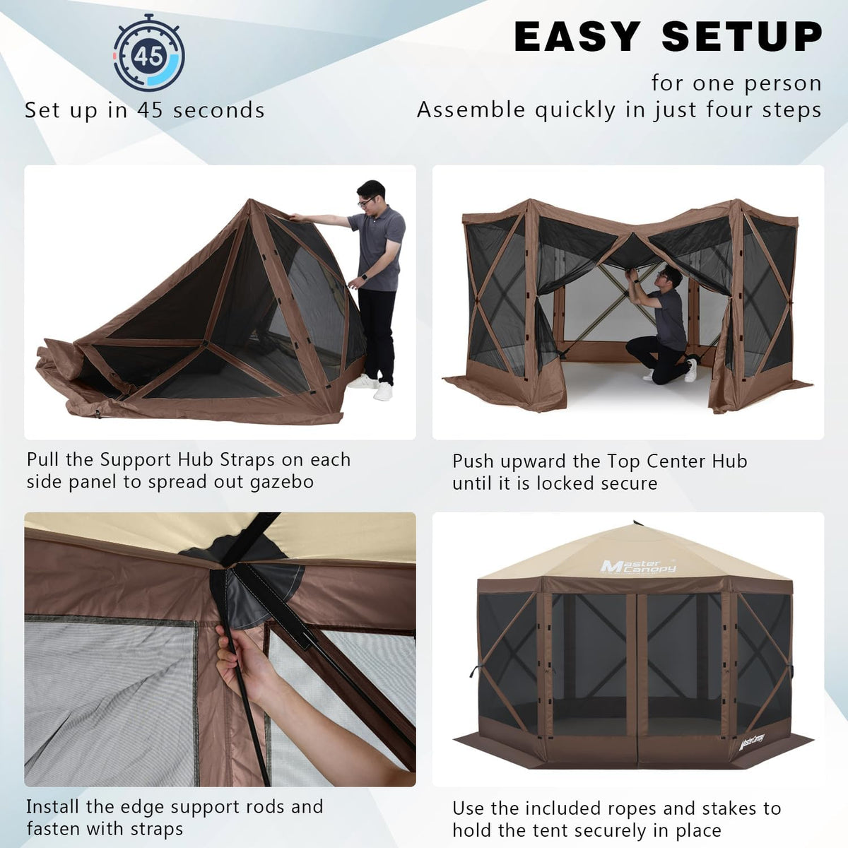MASTERCANOPY 12x12Pop Up Gazebo Screen Room with Netting Beige&Coffee
