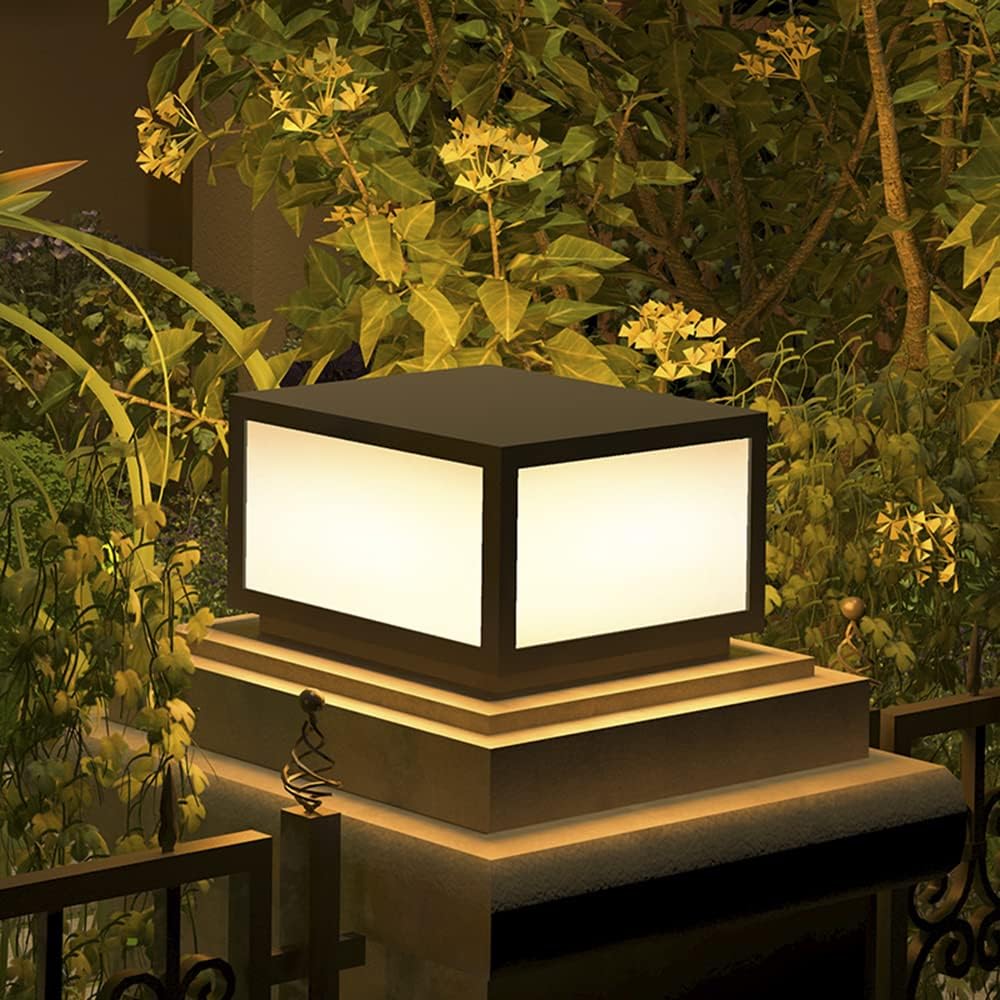 Pillar Lamp Post Light, Fence Deck Cap Light Lantern Column Lamp for Flat Surface Patio Garden Decoration with IP55 Waterproof E26 LED Bulb (Electric Powered)