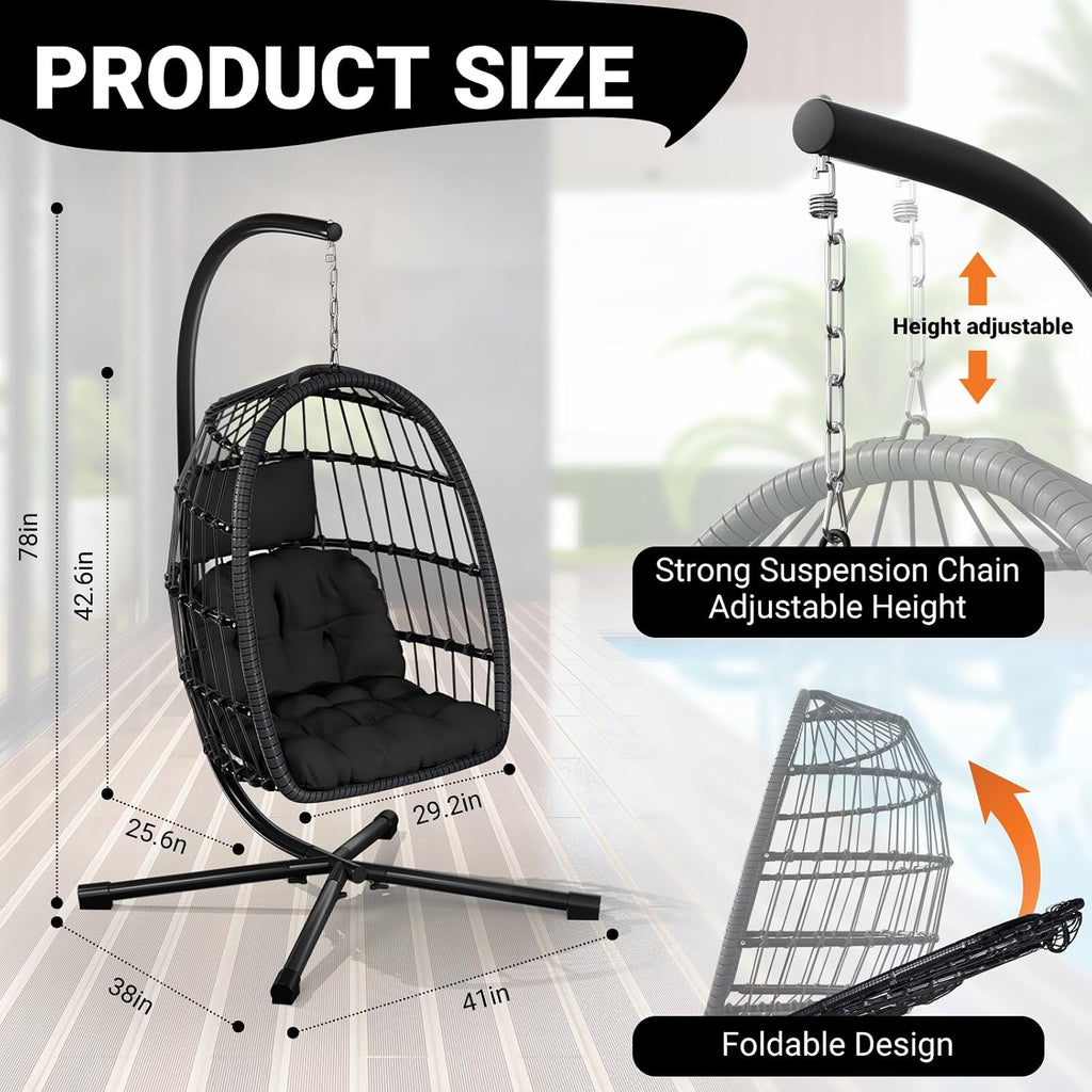 leveleve hanging egg chair with stand, patio rattan, side view