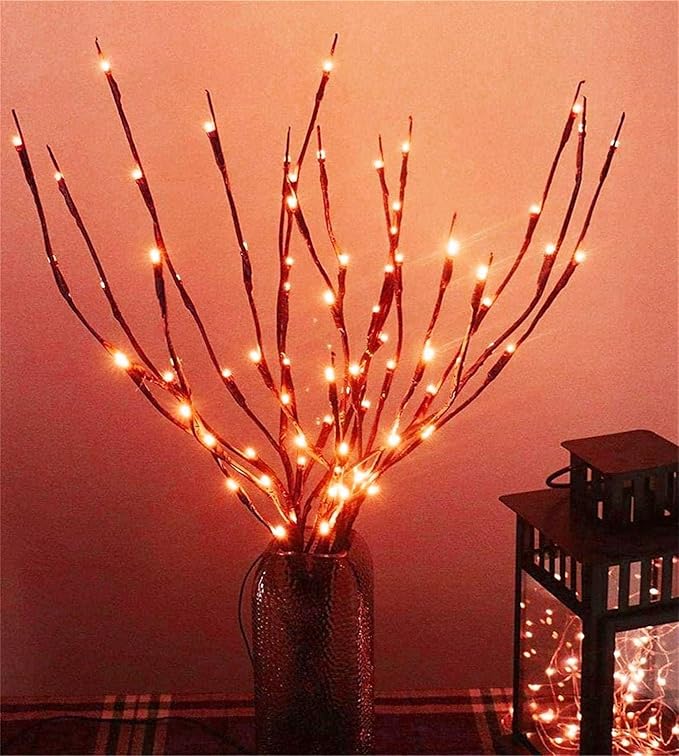 MENCH Branch Lights,6 Pcs Twig Light USB&Battery Powered 8 Flashing Modes by Remote Control.Branch Lights for Indoor, Light Up Decorations for Halloween Day and Christmas,Red