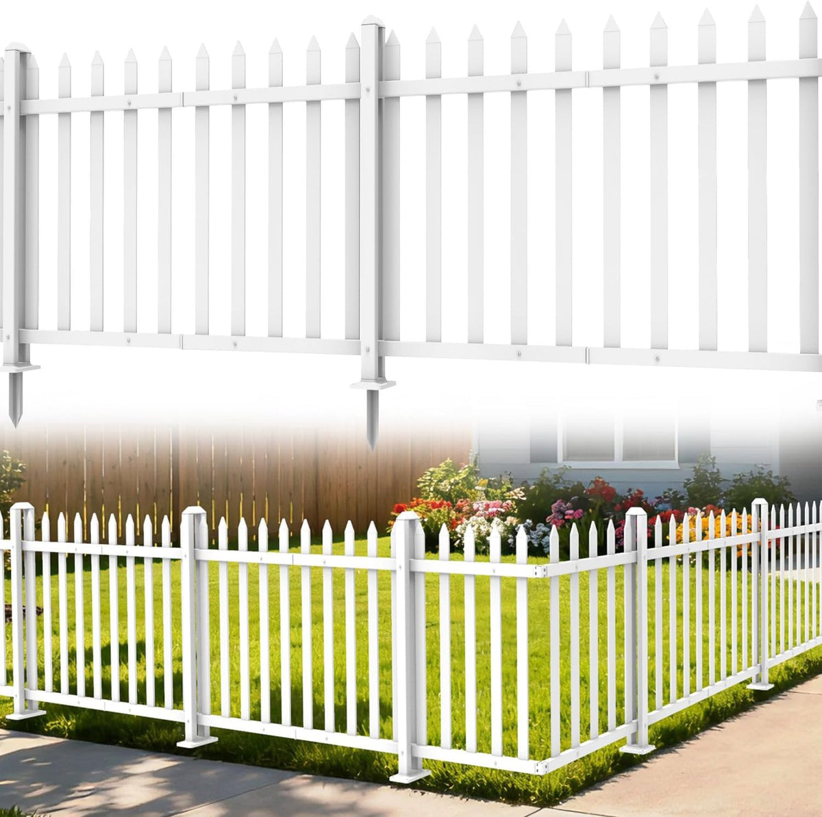 1 Set Vinyl Picket Fence Panels White 84''Wx36''H PVC Decorative Fencing Barrier for Outdoor Porch Patio Backyard Garden Pool with 20 Pickets Straight