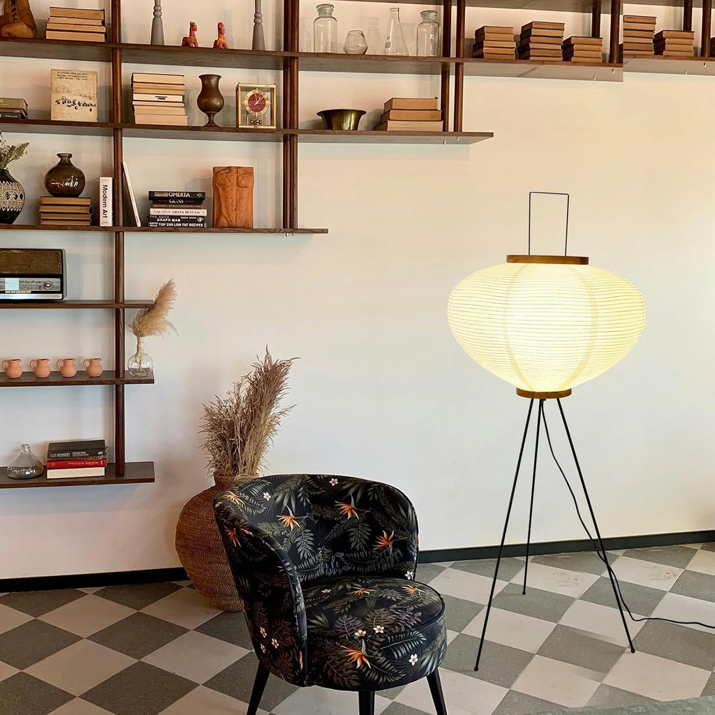 Rice Paper Floor Lamp, Japanese Paper Lantern for Wabi Sabi Decor