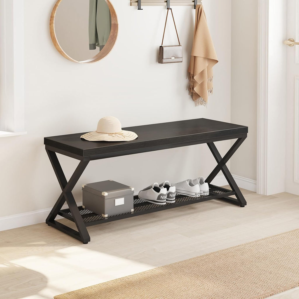 LVB Black Entryway Bench with Storage, Indoor Shoe Bench with Seating 39 in