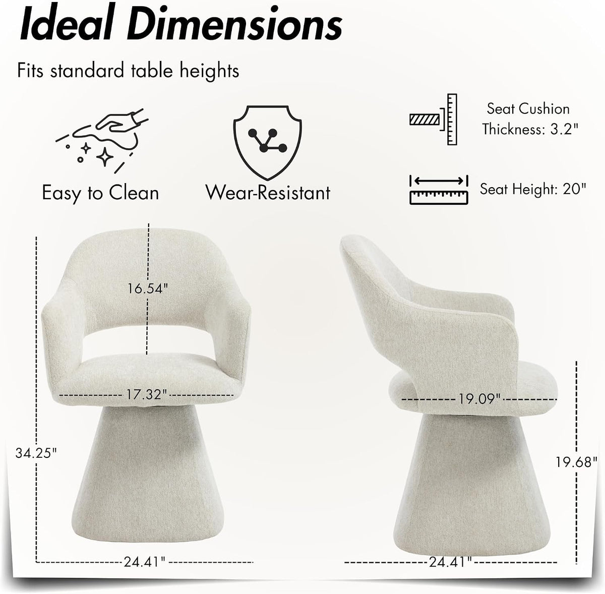 Hyfirm 360° Barrel Swivel Dining Chair with Arms, Khaki Pattern, Set of 4