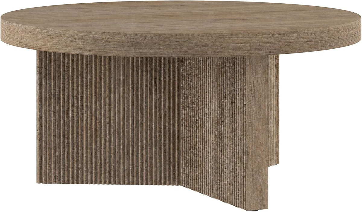 Henn&Hart 32" Scandinavian Fluted Coffee Table, Weathered Gray