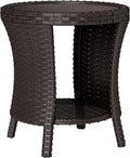 Outsunny 18" Outdoor Wicker Coffee Table 2-Tier Side Table Mixed Brown
