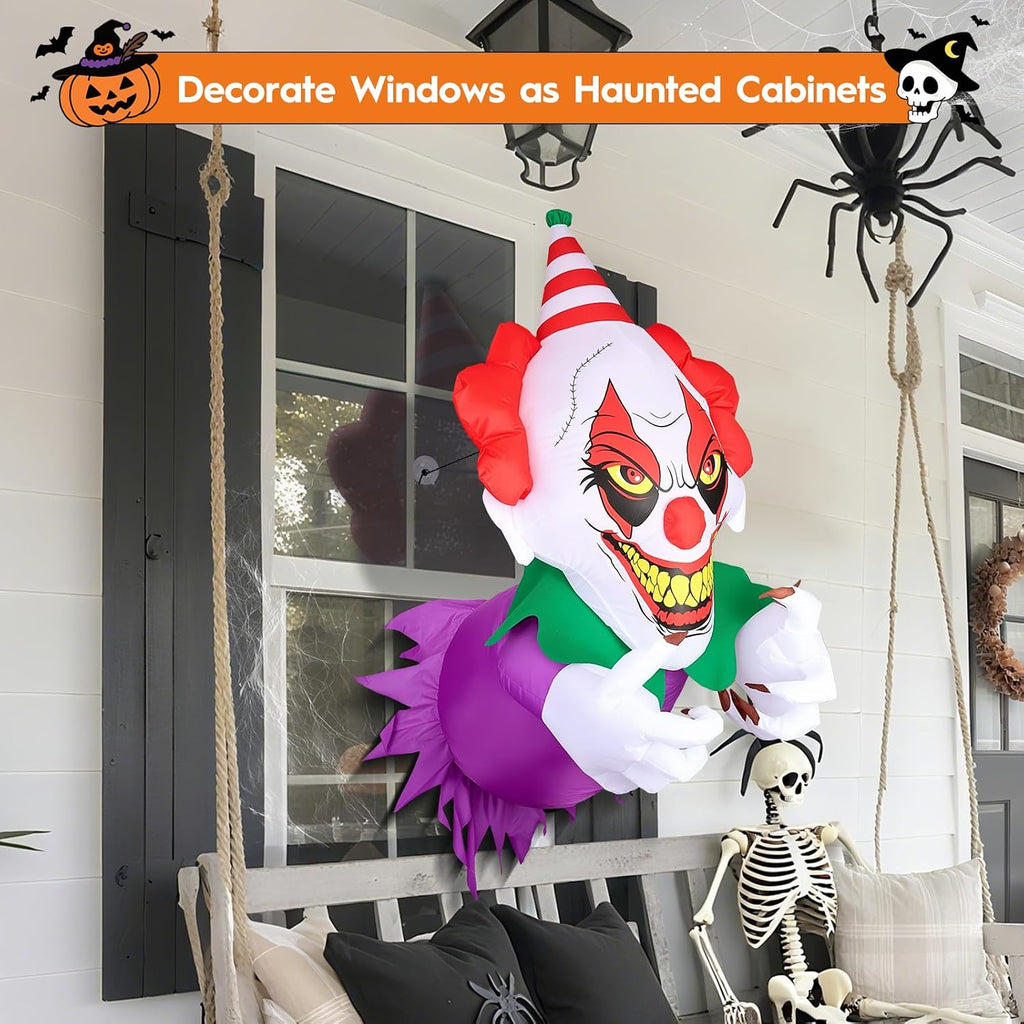 3.9 Ft Halloween Inflatables Scary Clown Broke Out from Window, Halloween Blow Up Clown with Build-in LED Lights, Halloween Decorations Window for Outdoor, Indoor Party
