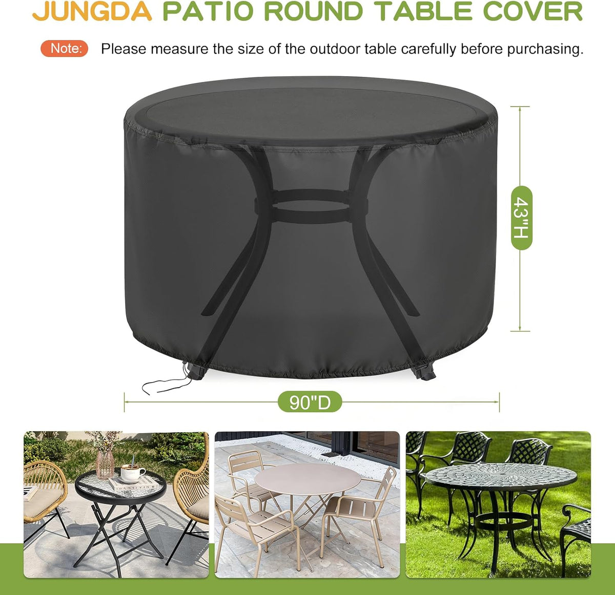 Round Patio Bar Height Table and Chair Cover for 90 Inch Patio Table