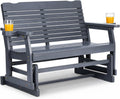 Outvita Patio Glider with Cup Holders, Wooden Outdoor Glider Bench with High Roll Back & Deep Contoured Seat, Smooth Porch Glider Loveseat Heavy Duty 800 Lbs, Gray