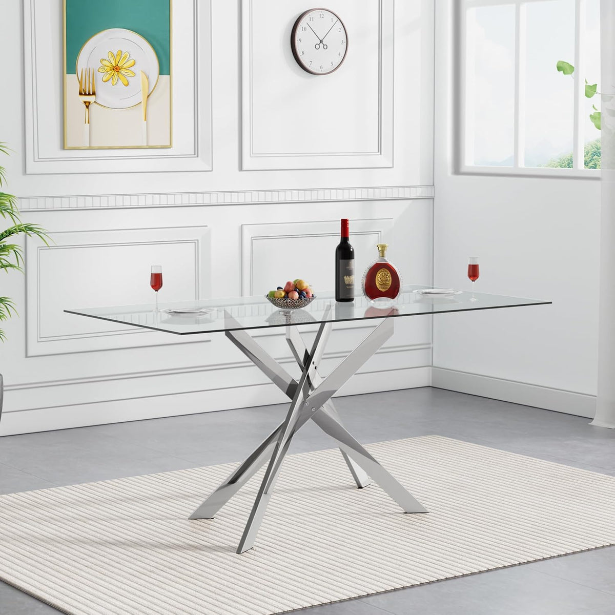 HomVent 52'' Rectangular Glass Dining Table Set for 6 for Family Gathering