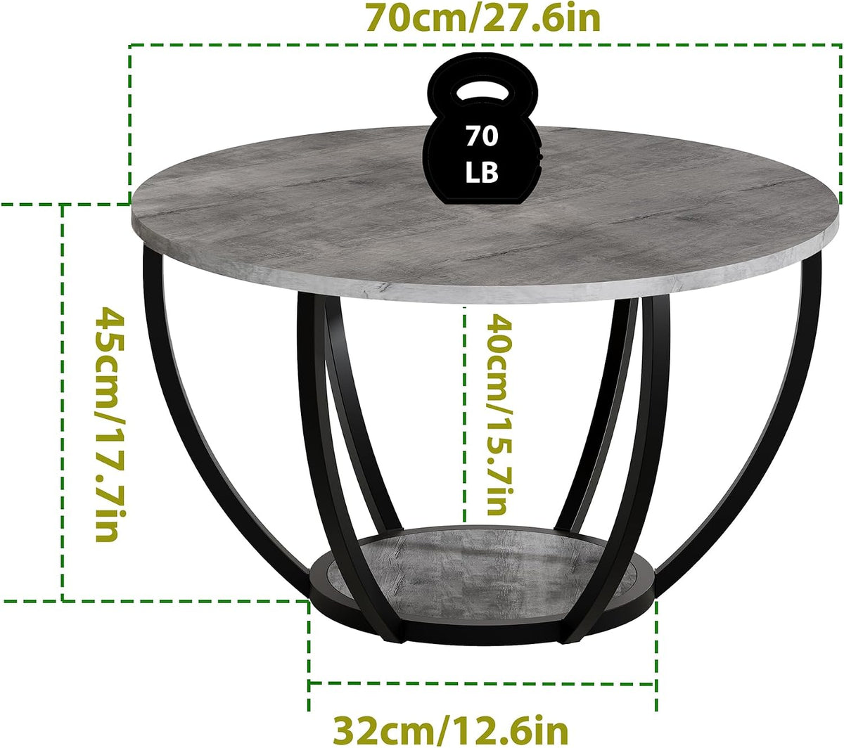 HOMERECOMMEND Round Coffee Table with 2-Tier Storage for Living Room,Grey