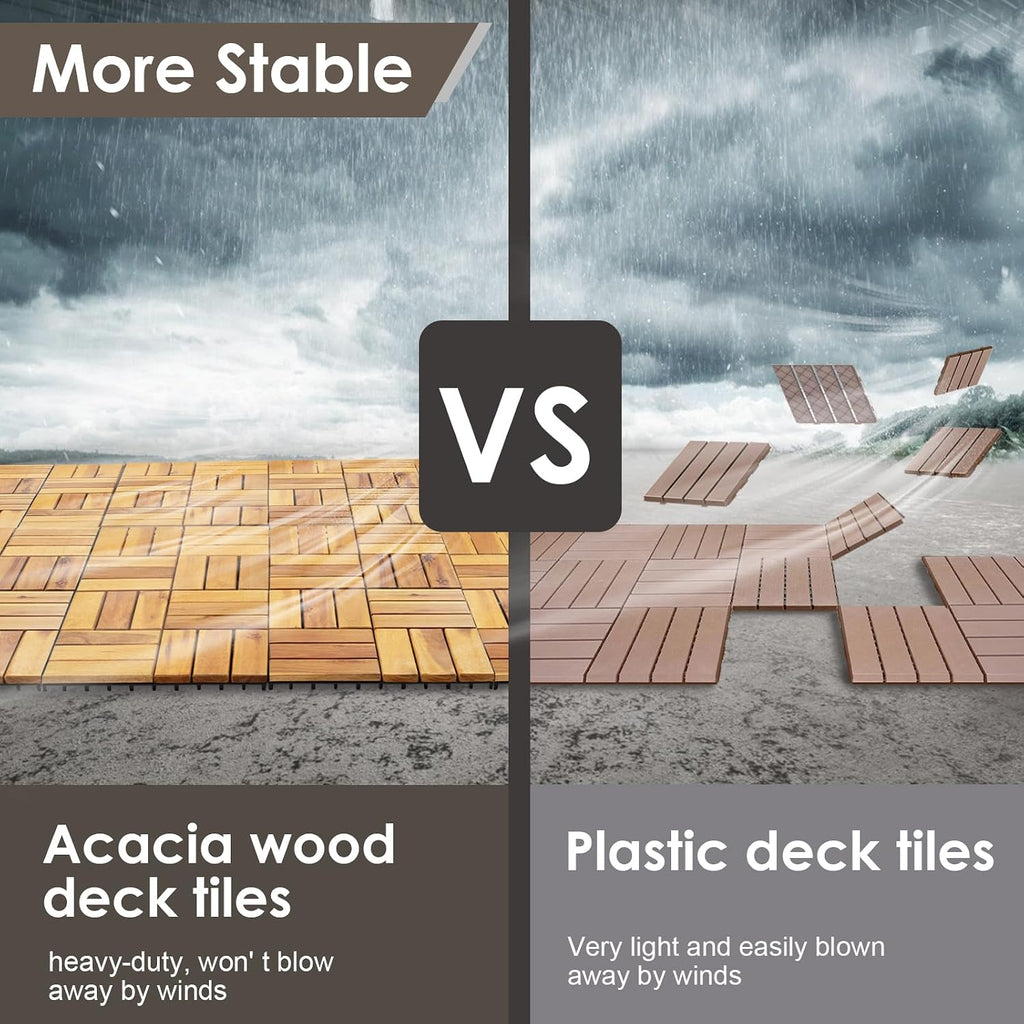 PrimeZone 27 PCS Solid Acacia Wood Interlocking Patio Deck Tiles Outdoor