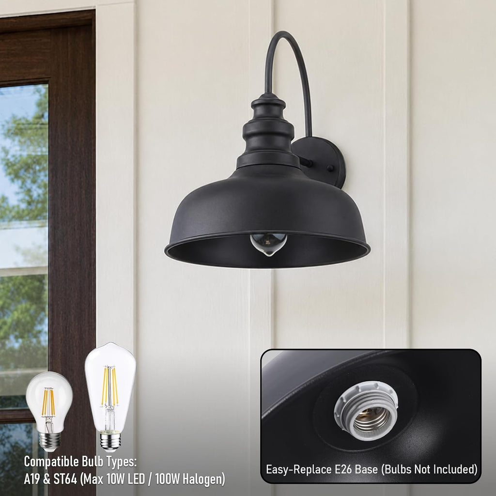 LEONLITE 11 Inch Outdoor Gooseneck Barn Light, E26 Base, Black