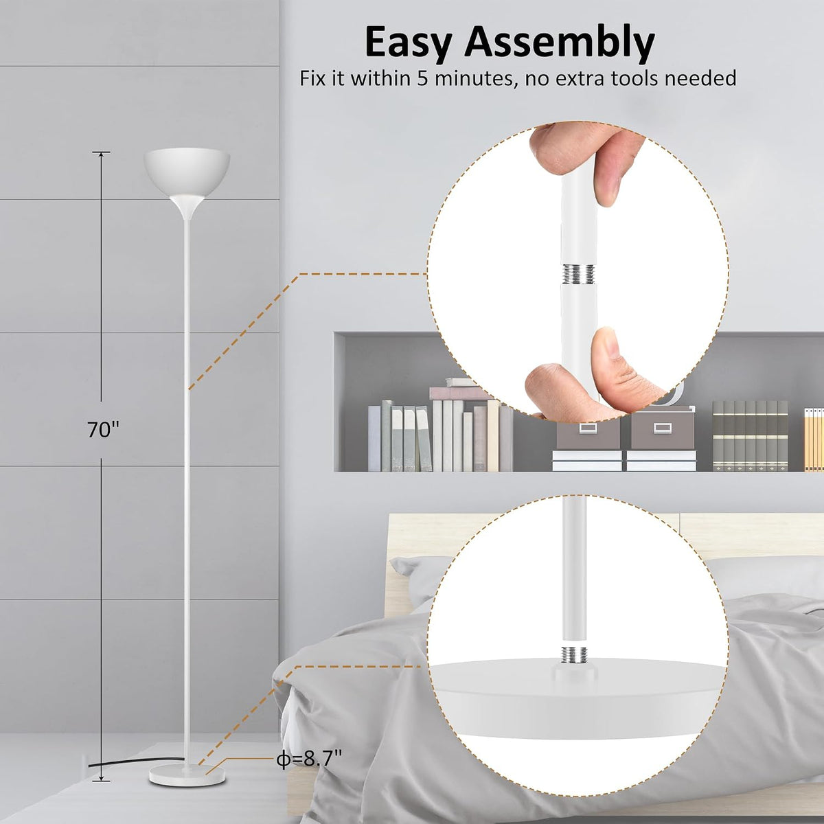 PESRAE Floor Lamp, Remote Control, Stepless Brightness & Color Temperature