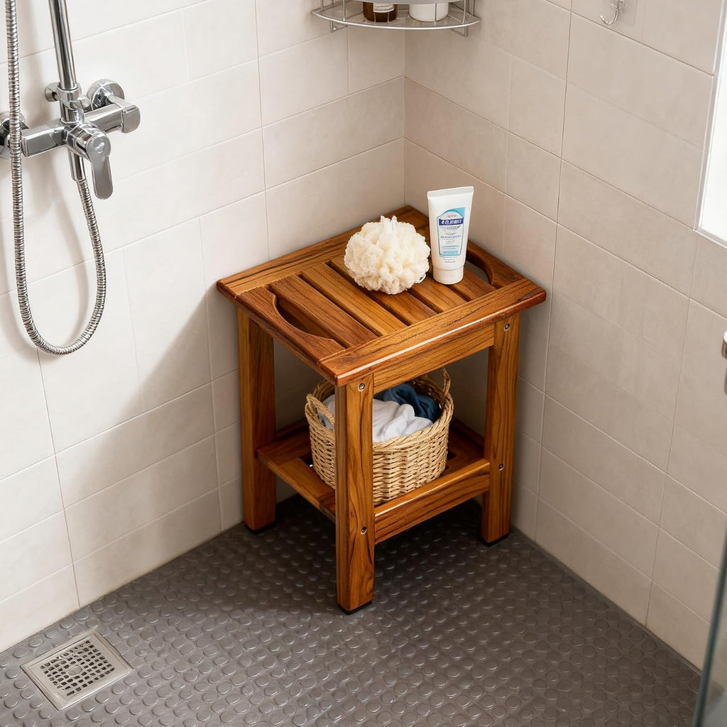 Utoplike Teak Shower Stool, Compact Showers Bench, Foot Rest Shaving Legs