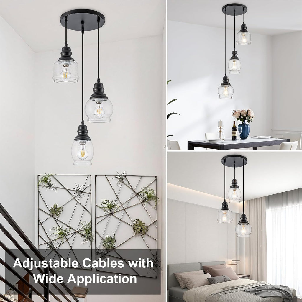 WILON 3 Light Seeded Glass Mini Pendant Lights Kitchen Island