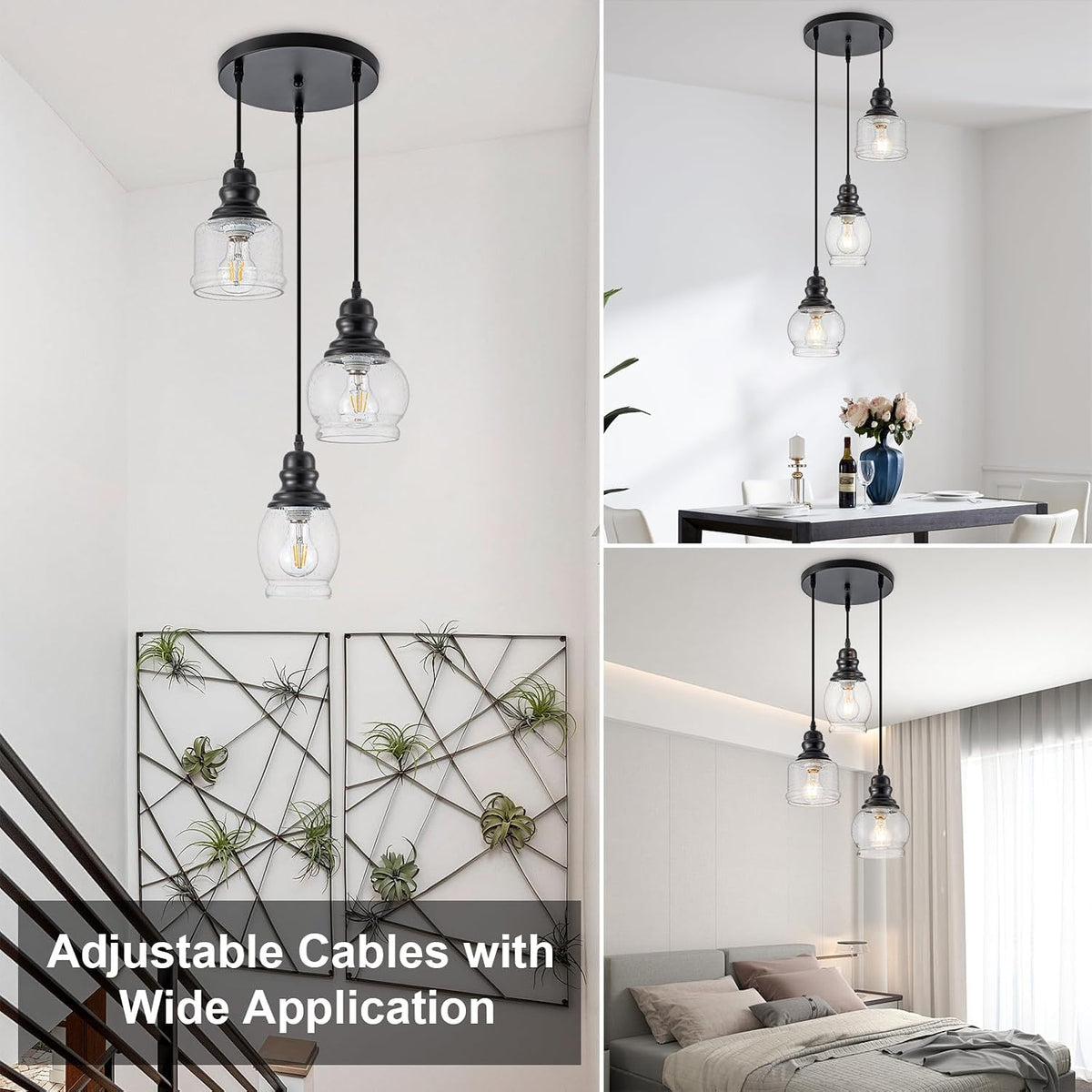 WILON 3 Light Seeded Glass Mini Pendant Lights Kitchen Island
