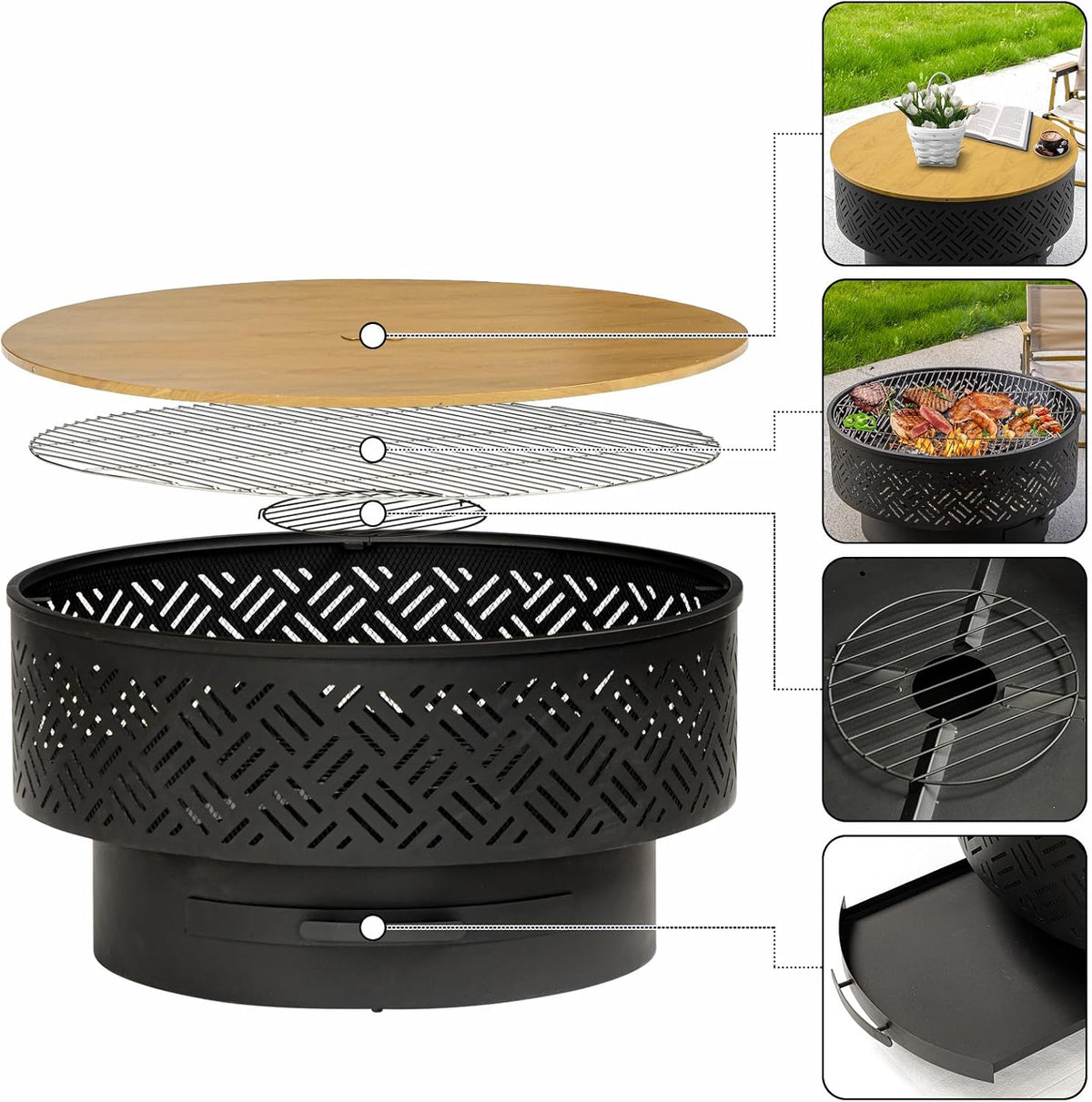 outvue 26 inch wood burning fire pits with showing dimensions