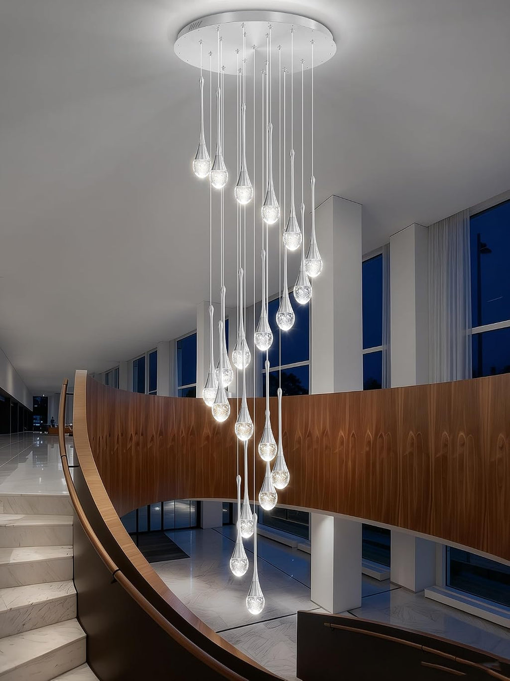 ykolupty H138 Modern Chandelier for High Ceiling 26-Lights Chrome Raindrop Chandeliers Crystal Pendant Light Fixture Large Chandelier for Staircase Foyer Villa Dimmable LED Hanging Light