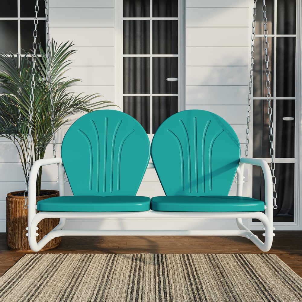 Retro Metal Porch Swing (Teal)
