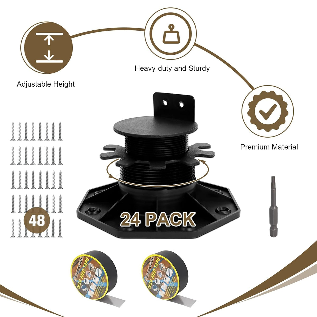 adjustable deck support pedestal kit 1-3/16" to 2-3/8", side view
