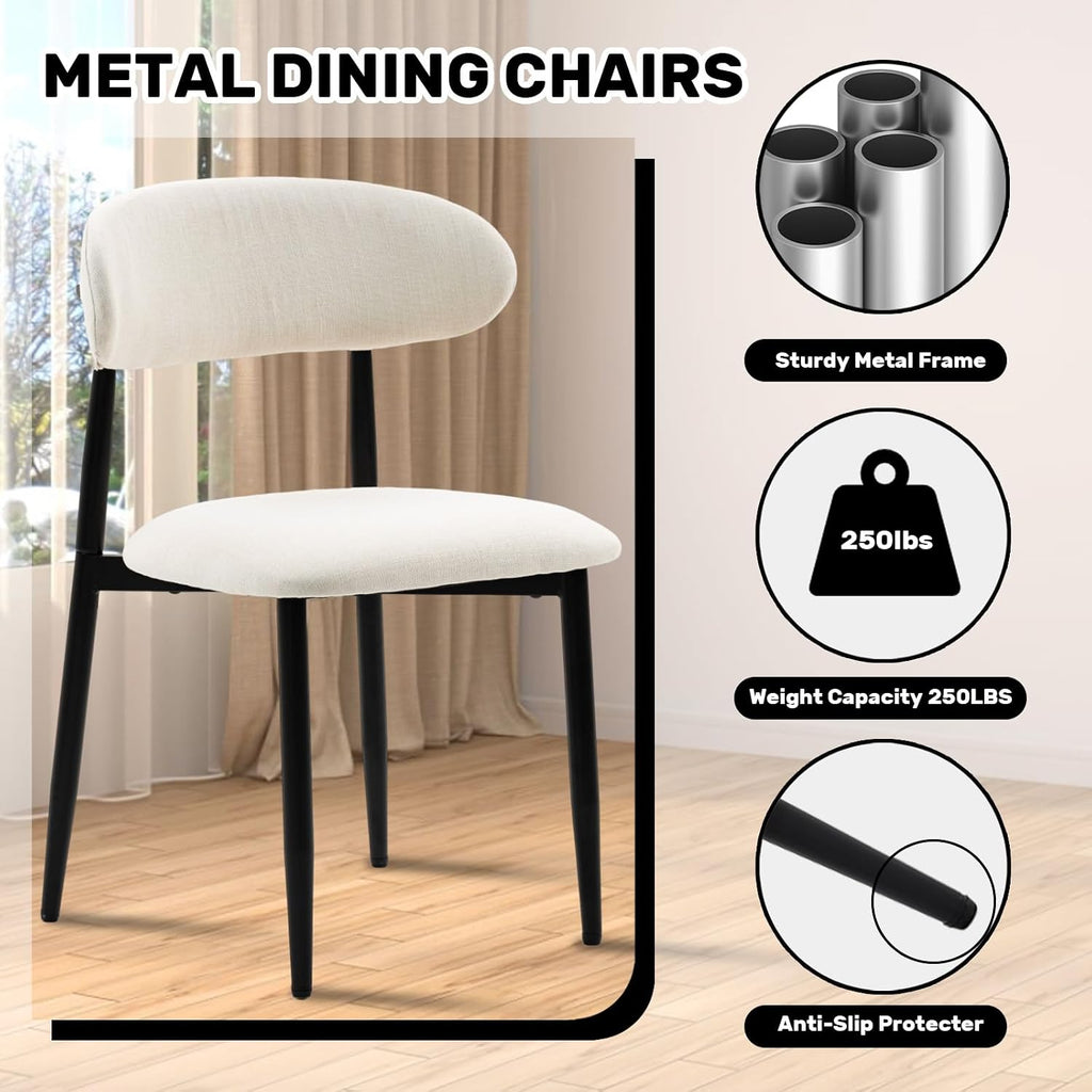 UVV Dining Chairs Set of 8, Metal Kitchen Chairs with Modern Fabric Upholstered for Dining Room, Beige