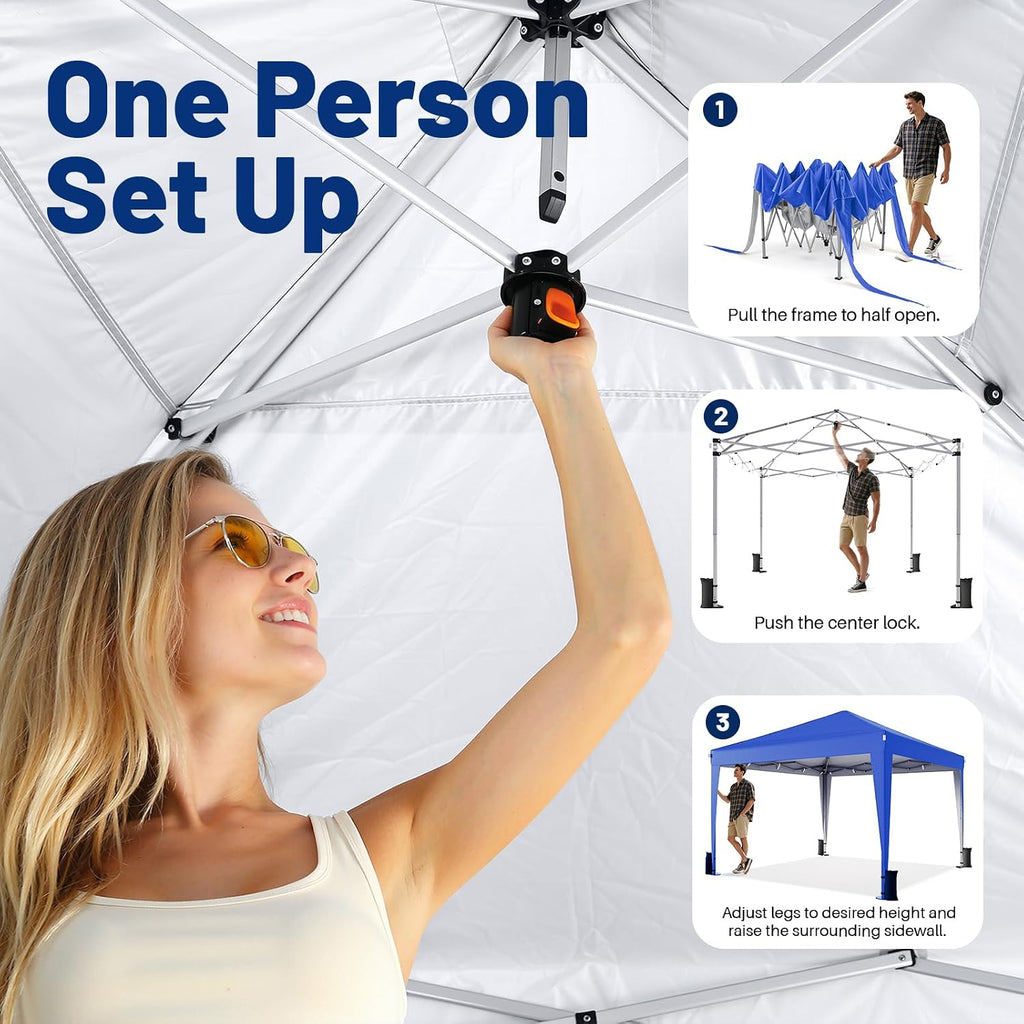 Driftalia 10x10 Pop Up Canopy Tent with 4 Sidewalls, Blue