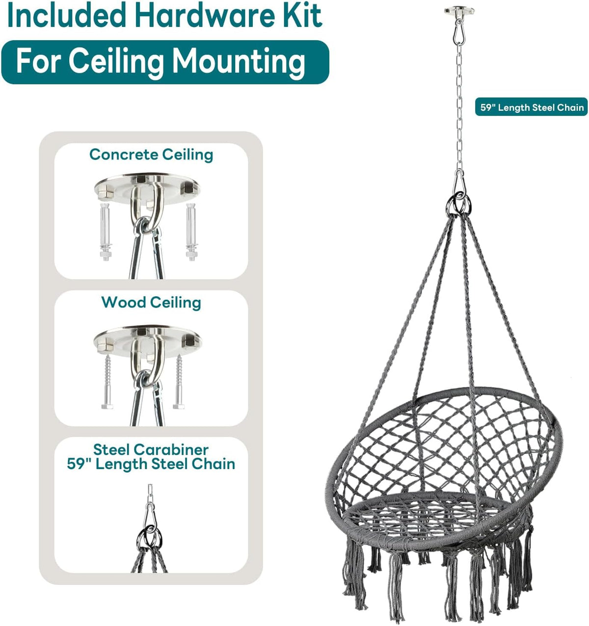 joyview macrame hammock chair, hanging chair with 2, side view