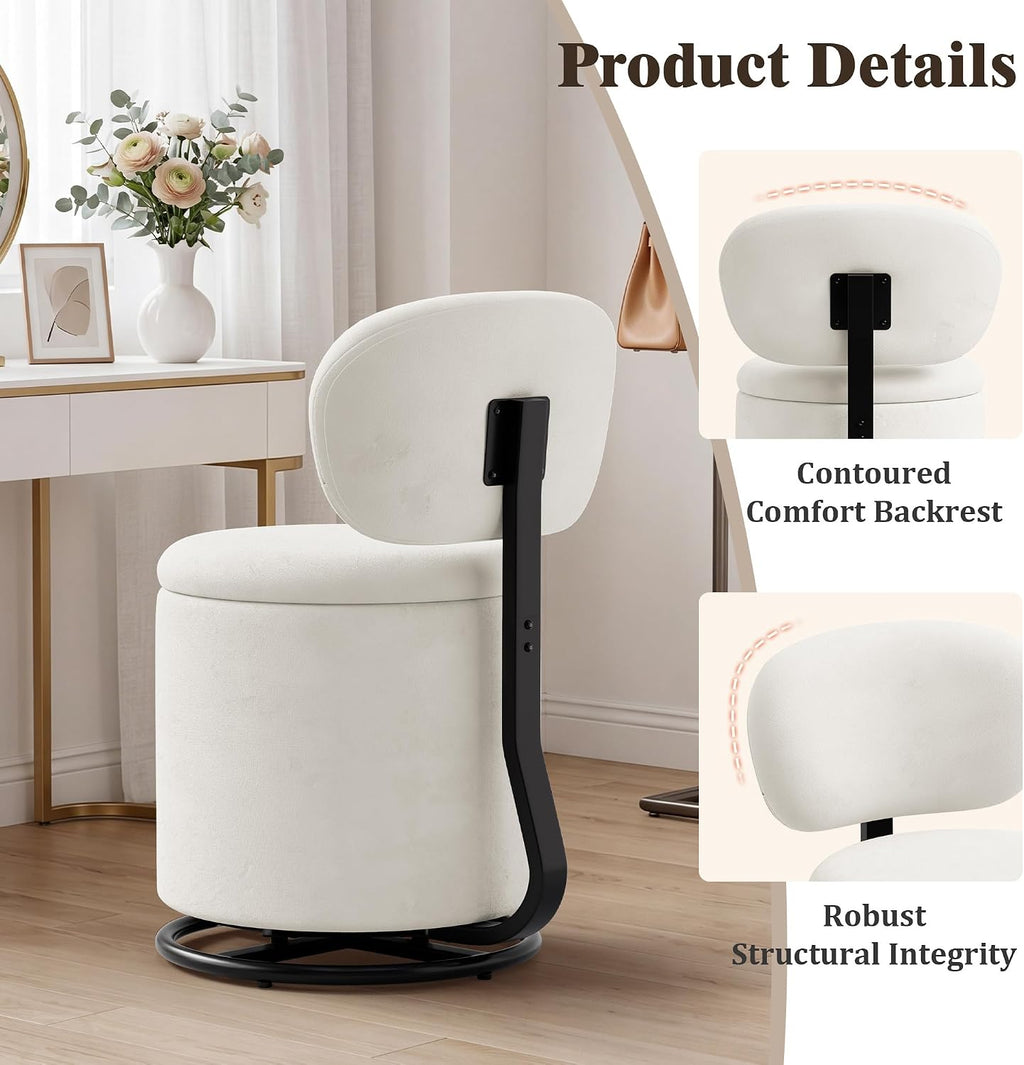 LIVELYGLOW Pink Velvet Swivel Vanity Chair with Storage Makeup Stool