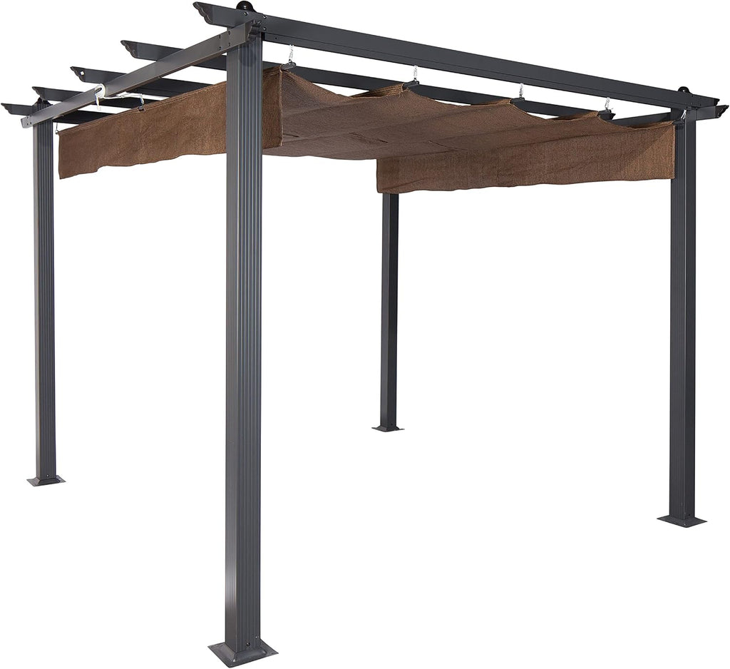 Coolaroo Aurora Pergola, Backyard or Patio Shade Pergola, Light Filtering 90% UV Block, 9'10" x 9'10", Mocha