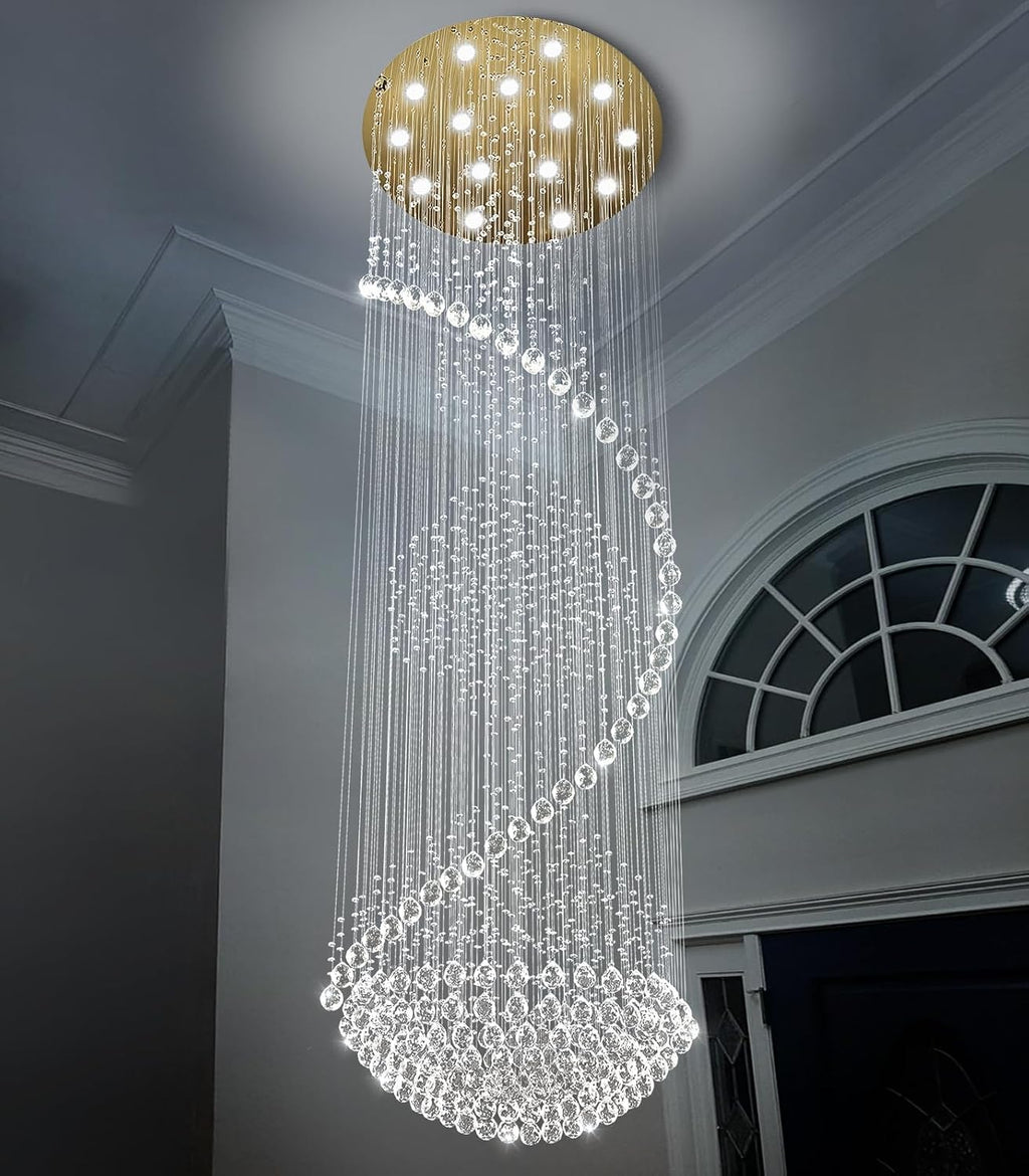 D40'' x H120'' Crystal Chandelier High Ceiling Chandeliers for Staircaes Large Raindrop Chandeliers LED Dimmable Flush Mount Light Fixtures for Foyer Hallway Entryway LED Bulbs Included Gold