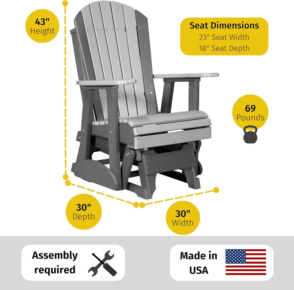 LuxCraft 2' Adirondack Glider Chair, Outdoor Patio Rocking Glider, Gliding Rocker for Outside (Cedar & Black)