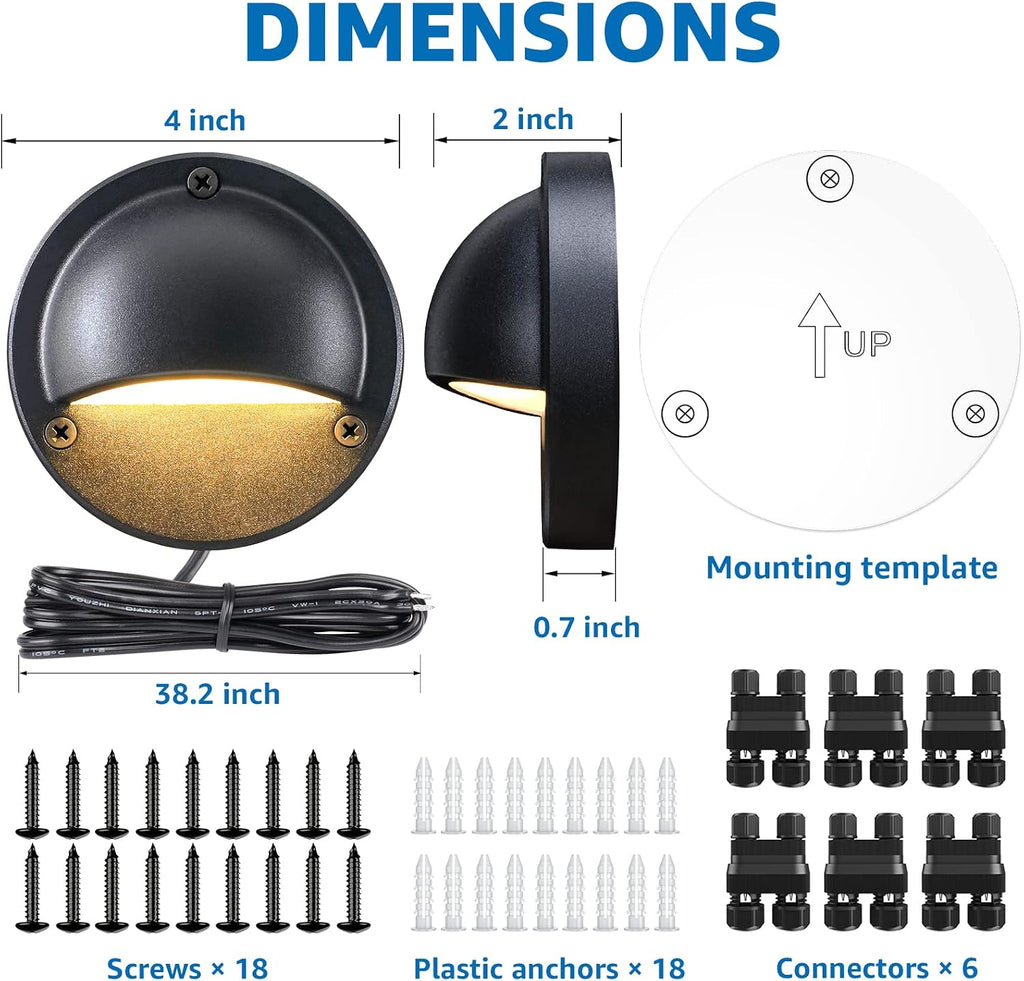 sunvie 4" low voltage deck lights 5w black, front angle view