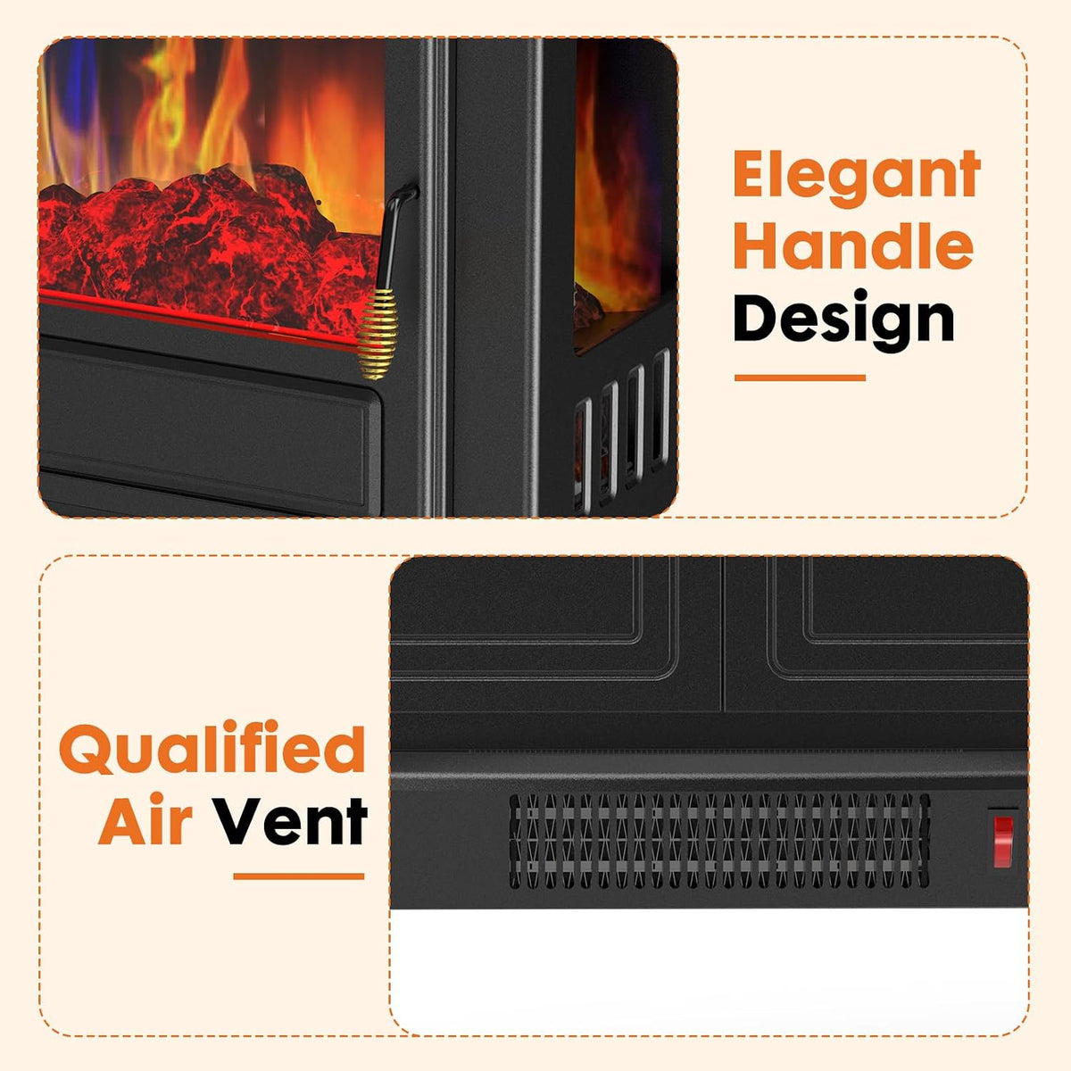 Sweetcrispy 26" Electric Fireplace Heater, Freestanding Indoor Fireplace