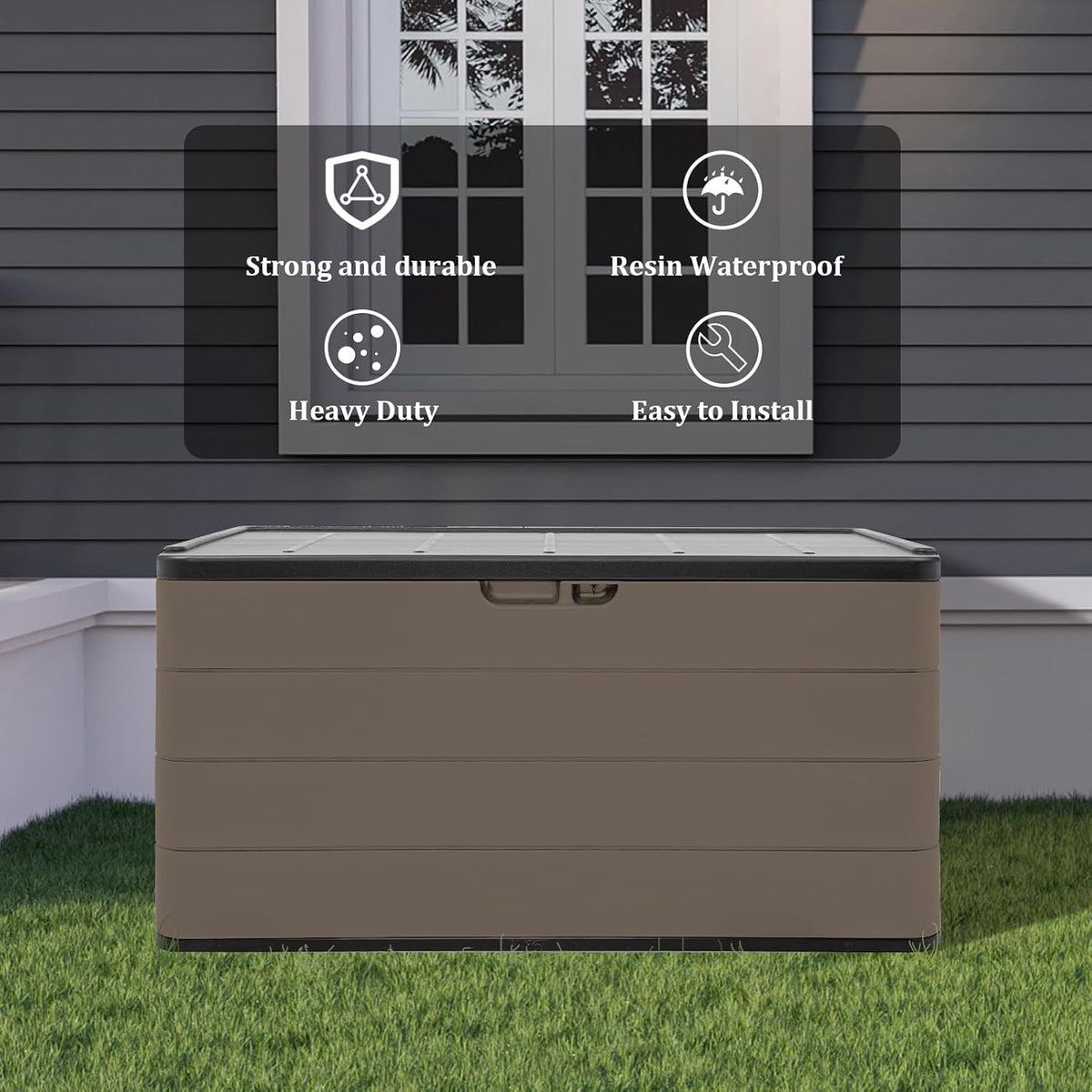 ZZM 110 Gallon Outdoor Deck Box with Wheels, Waterproof Resin Storage Cabinet for Patio Cushion and Tools, Lockable Storage Box, Coffee