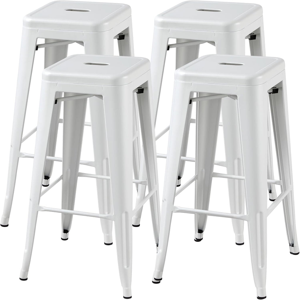 Yaheetech 30 Inch Metal Bar Stools Set of 4, Stackable Barstools, White