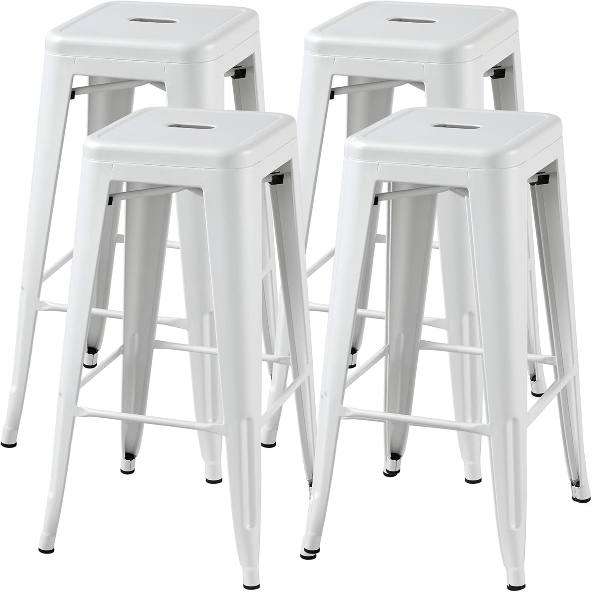 Yaheetech 30 Inch Metal Bar Stools Set of 4, Stackable Barstools, White