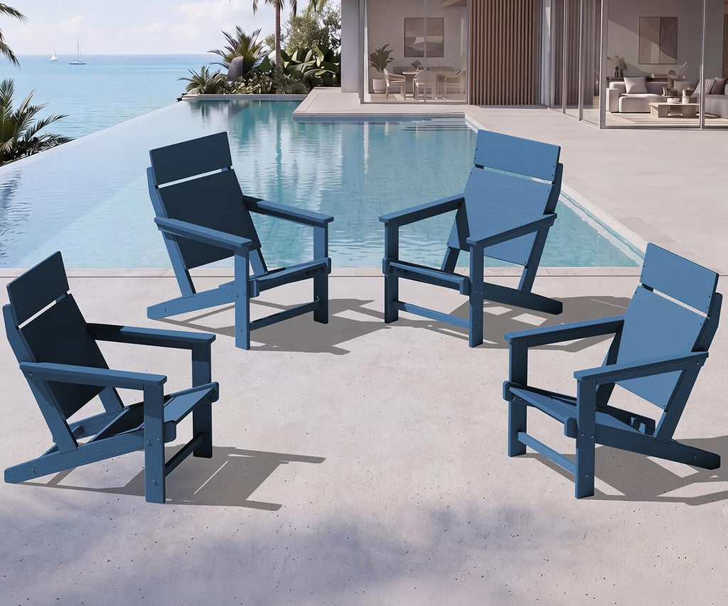 SERWALL Modern Adirondack Chairs Set of 4,Slateless,Solid Backrest,Blue