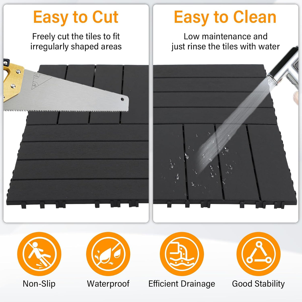 neoaider 36pcs plastic interlocking decking tiles 12" x, side view