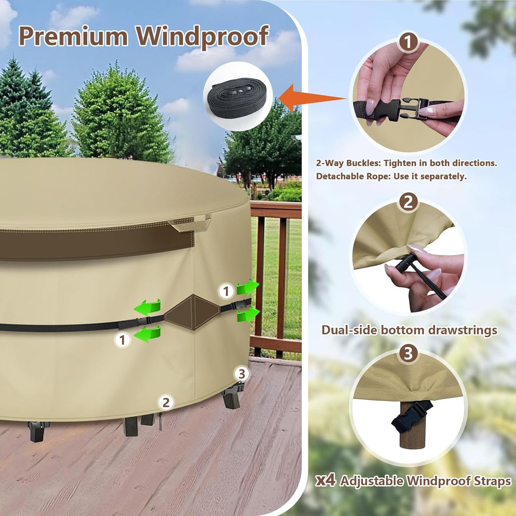 RICHIE Outdoor Patio Furniture Cover - Heavy Duty Waterproof 600D Tough Canvas Protector for Round Table Cover, All-Season Dining Table and Chair Cover (110"DIAx28"H)