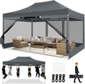 COBIZI 10x15 Heavy Duty Pop Up Canopy with 4 Mosquito Net Sidewalls, Gray