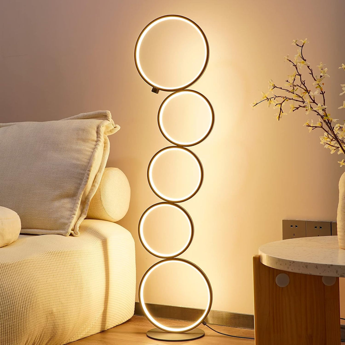 NUÜR 43.3" Modern Ring LED Floor Lamp, Dimmable Standing Lamp