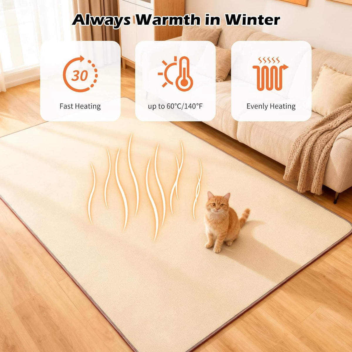120v electric heated mat easy clean pvc surface, side view