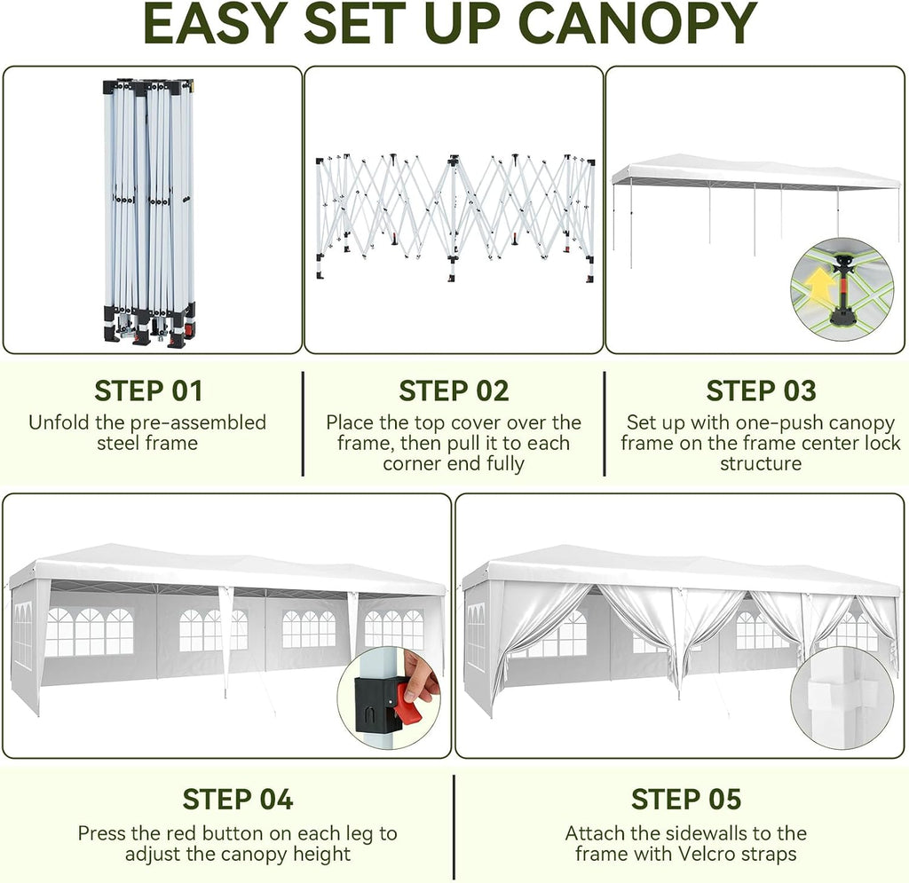 Aoxun 10x30 Pop Up Canopy Tent with LED Light, Party Tent, White